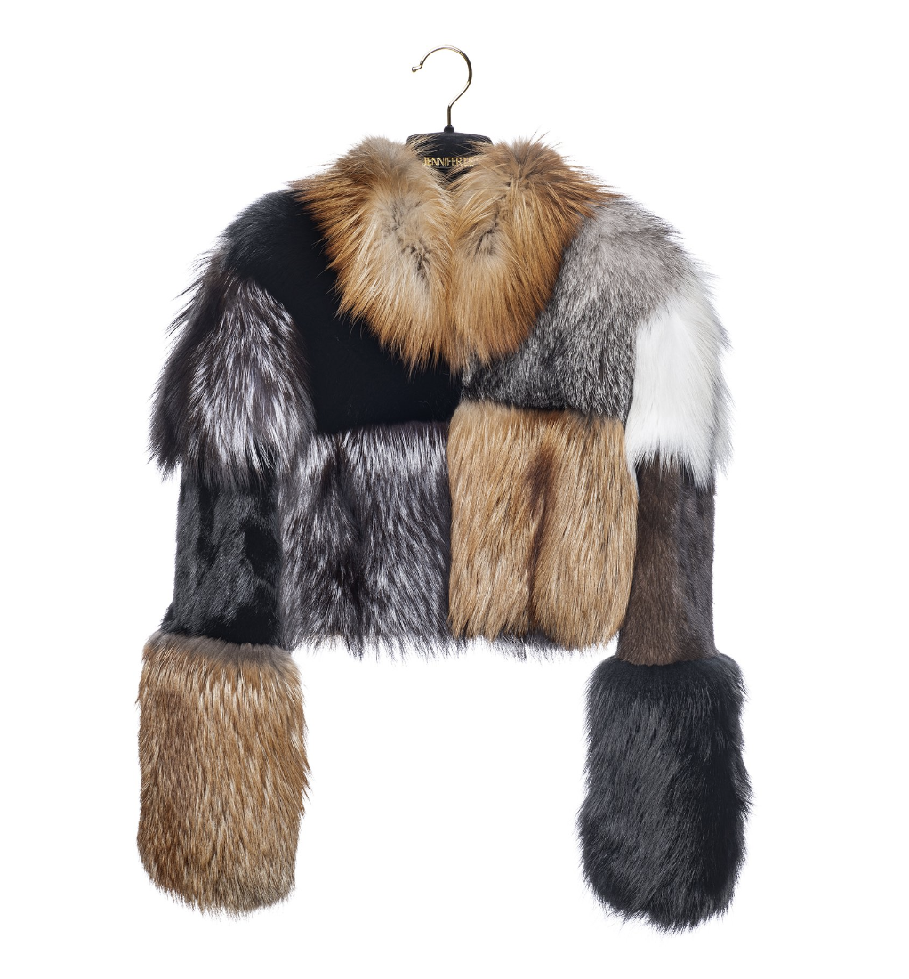 FOX X MINK PATCHWORK CROPPED BOMBER (BROWN) — IAMJENNIFERLE.COM